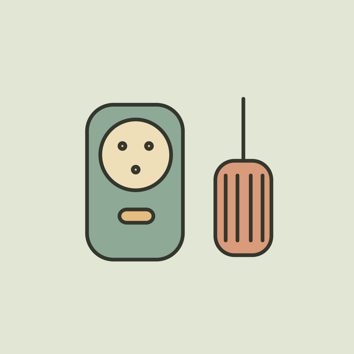 Illustration of a sage fabric shaver beside a terracotta clothes brush.