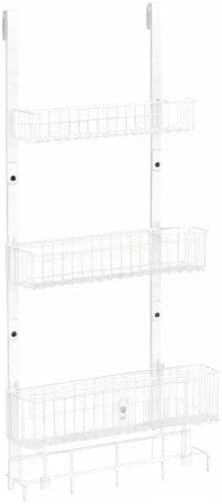 ETELI Over The Door Storage Organizer with 3 Mesh Baskets and 5 Hooks Heavy Duty Pantry Door Organizer Back of Door Storage Rack for Bathroom, Kitchen, Office, White