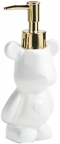 Small Bathroom Soap Dispenser with Pump, Cute Bear Design(White)