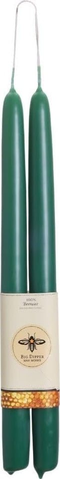 Big Dipper Wax Works 100% Beeswax Taper Candles, 12in, 2 Pack, Forest Green