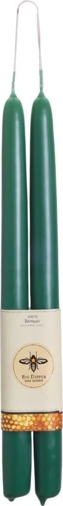 Big Dipper Wax Works 100% Beeswax Taper Candles, 12in, 2 Pack, Forest Green