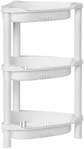 ELYKEN Corner Shower Caddy Standing, 3 Tier Plastic Shower Organizer, White