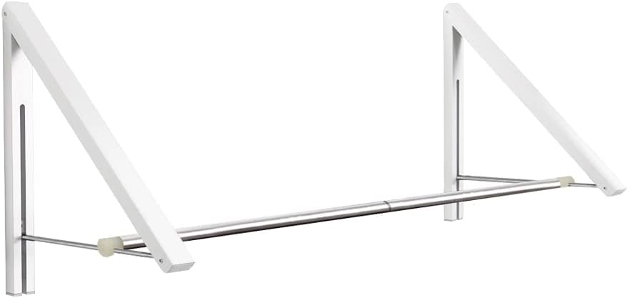 Laundry Room Drying Rack Wall Mounted Clothes Hanger Folding Wall Coat Racks Aluminum Home Storage Organiser Space Savers White 2 Rakcs with Rod