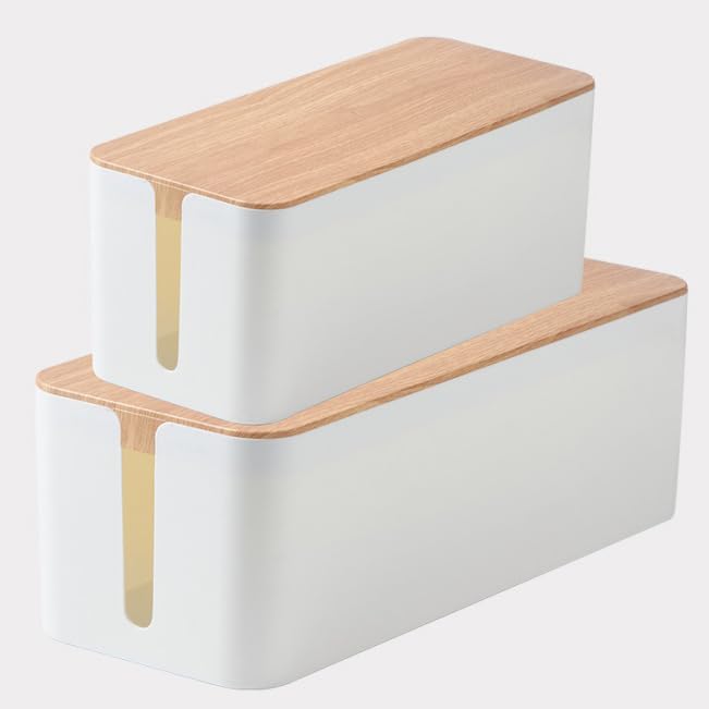 Bamboo Lid Management Box Cord Organizer Box for Power Strips Router