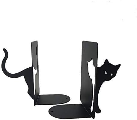 Cat Bookends, Unique Black Decorative Cat Bookends, Heavy Duty Book Holder, Ideal Cat Desk Accessories for Home and Office Decor