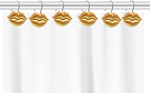 Gold Shower Curtain Hooks Rings, Gold Lips, Set of 12