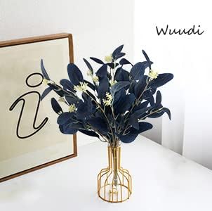 4Pcs Artificial Eucalyptus Leaves Stems Faux Eucalyptus Plant Branches for Vase Filling Home Decoration Flowers Wedding Holiday Arrangement (Royal Blue)