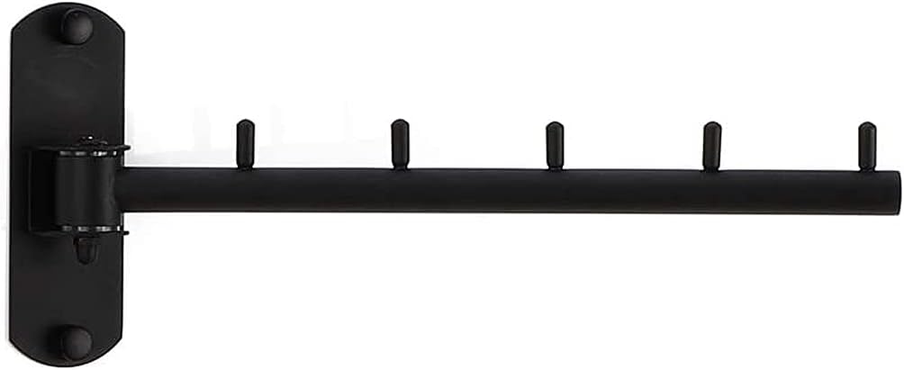 Folding Wall Mounted Clothes Hanger Rack with Swing Arm Stainless Steel Heavy Duty Coat Hook for Bathroom, Bedroom, Laundry Room - Black