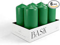 Cone Top Pillar Candles by Bask - Set of 6-3" x 6" Dripless Unscented Holiday Candles in Green for Home Decor, Relaxation & All Occasions