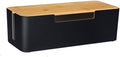 Cable Management Box, Cord Organizer Box with Bamboo Lid, Black