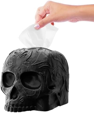 Gothic Skull Tissue Box Cover, Black, Square by Death Decor