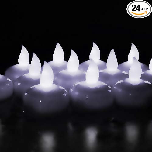 Novelty Place 24Pcs Waterproof Flameless Floating Tealights, LED Floating Candles Cool White Flickering Tea Lights - Battery Operated Candles Decoration for Wedding, Christmas, Party, Pool, Pond