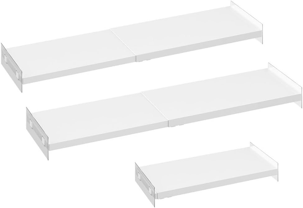 Closet Organizer Shelves Expandable Cabinet Tension Shelving Rack Heavy Duty Metal DIY Shelf Divider for Wardrobe Cupboard Cabinet Pantry Kitchen Bathroom,White,3packs