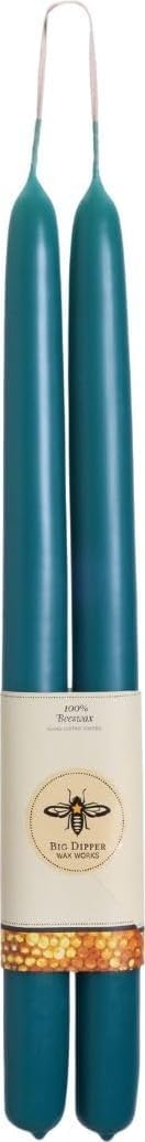 Big Dipper Wax Works 100% Beeswax Taper Candles, 12in, 2 Pack, Teal Blue