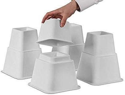 HomeRoots Adjustable Bed Furniture Risers, Heavy Duty Plastic 3", 5" or 8" White Risers for for Bed and Sofa - Set of 4 - Holds up to 1300LB
