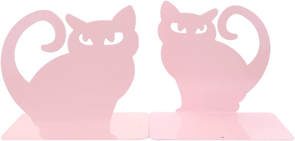 Cute Vivid Lovely Persian Cat Nonskid Thickening Iron Metal Bookends Book Organizer for Library School Office Home Study Desk Organizer (Pink)