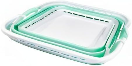 SAMMART 42L (11 gallons) Collapsible Plastic Laundry Hamper/Basket - Foldable Storage Container/Organizer - Portable Laundry Basket - Easy Storage Space Saving (White/Pale Jade)