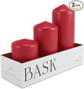 Bask Cone Top Pillar Candles - Elegant Red Candles - Set of 3 Red Pillar Candles - 3"x4", 3"x6", and 3" x8 - Smokeless and Dripless Decorative Candles for Home Decor and Relaxation