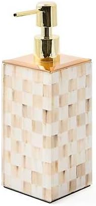 MACKENZIE-CHILDS Glass Soap Pump, Brown-and-White Mocha Check