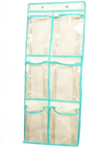 Over The Door Hanging Shoe Organizer Narrow Closet Door Shoe Storage 6 Large Clear Pockets Chart 2 Pack (BEIGE)