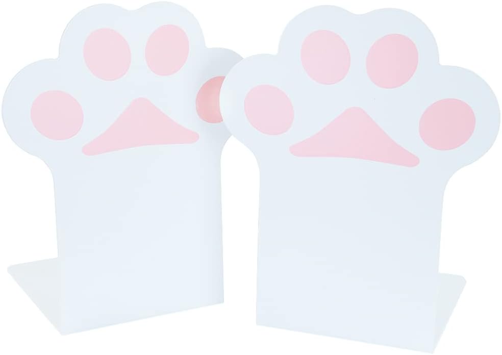 1 Pair Cat Paw Bookends for Shelves, Kids Cute Metal Cat Kitten Thickening Book End Animal Book Organizer for Desk Library School Office Home Decor