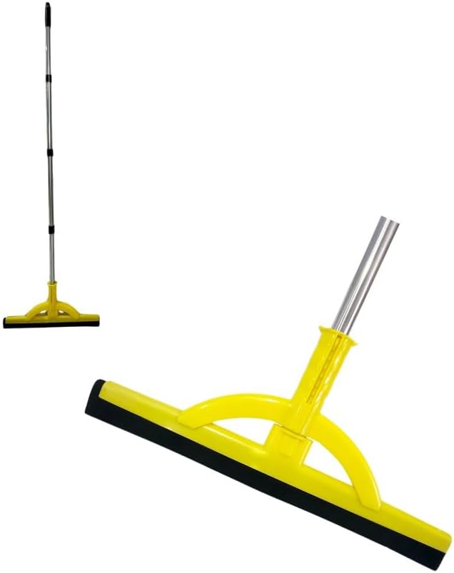 2-in-1 Heavy Duty Floor Squeegee and Water Broom with Telescopic Handle, EVA Foam Blade for Tile, Concrete, Marble, Garage, Patio and Shower Cleaning