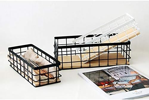 KiaoTime Metal Wire Storage Organizer Bin Basket, Home Kitchen Restaurant Coffee Bar Station Counter Sugar Sweetener Tea Packets Holder, Rustic Style Wire Grid Wooden Base Organizing Basket
