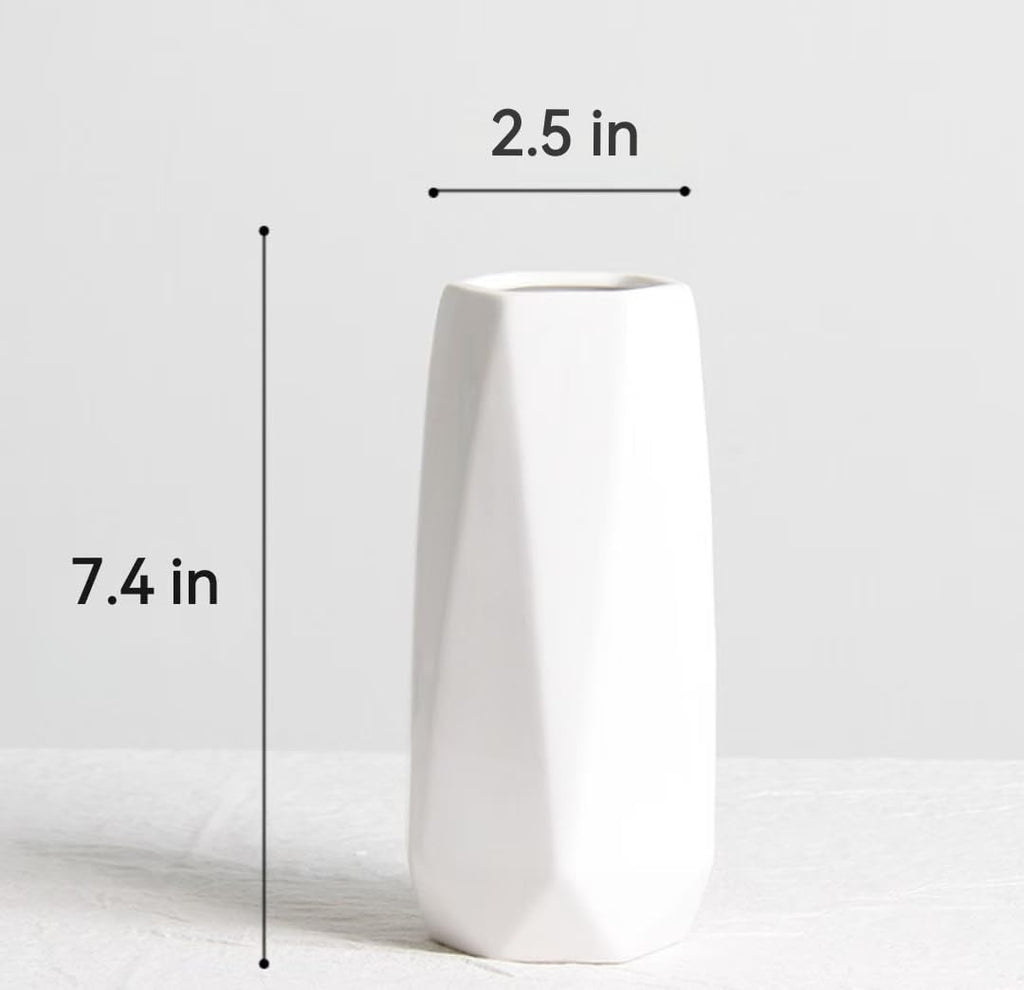 Small White Vase, 7.4 Inch Ceramic Flower Vases Minimalism Style for Modern Table Shelf Centerpiece Home Decor Fit for Housewarming, Weddings, Birthday, Thanksgiving Day, Halloween, Christmas