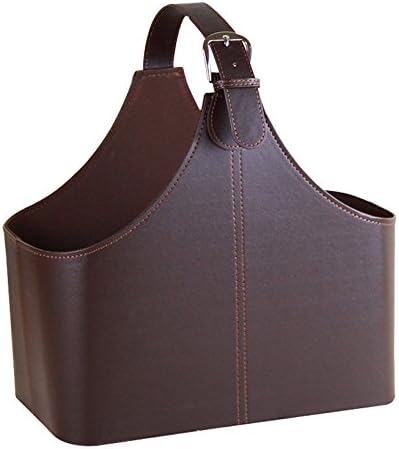 Leather Gift Basket,Magazine Newspaper Holder/Racks,Storage Organizer for Wine Flowers Fruits Candys,for holiday presents Christmas display (Coffee)