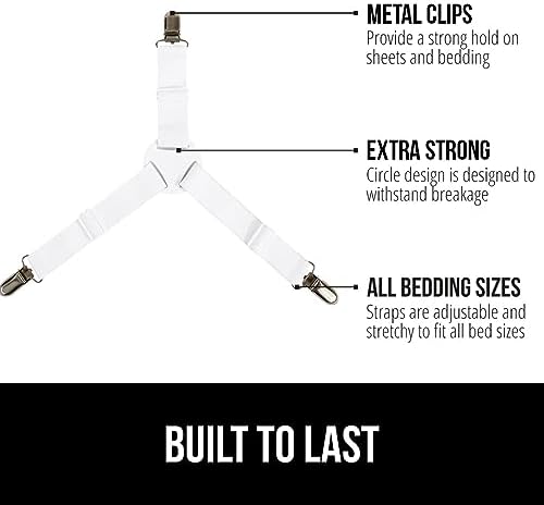 Gorilla Grip Original Mattress Slide Stopper and Gripper and Nonslip Bed Sheet Straps 4 Pack, Mattress Gripper Size Queen, Easy Trim, Sheet Straps in White, Easy Install, 2 Item Bundle