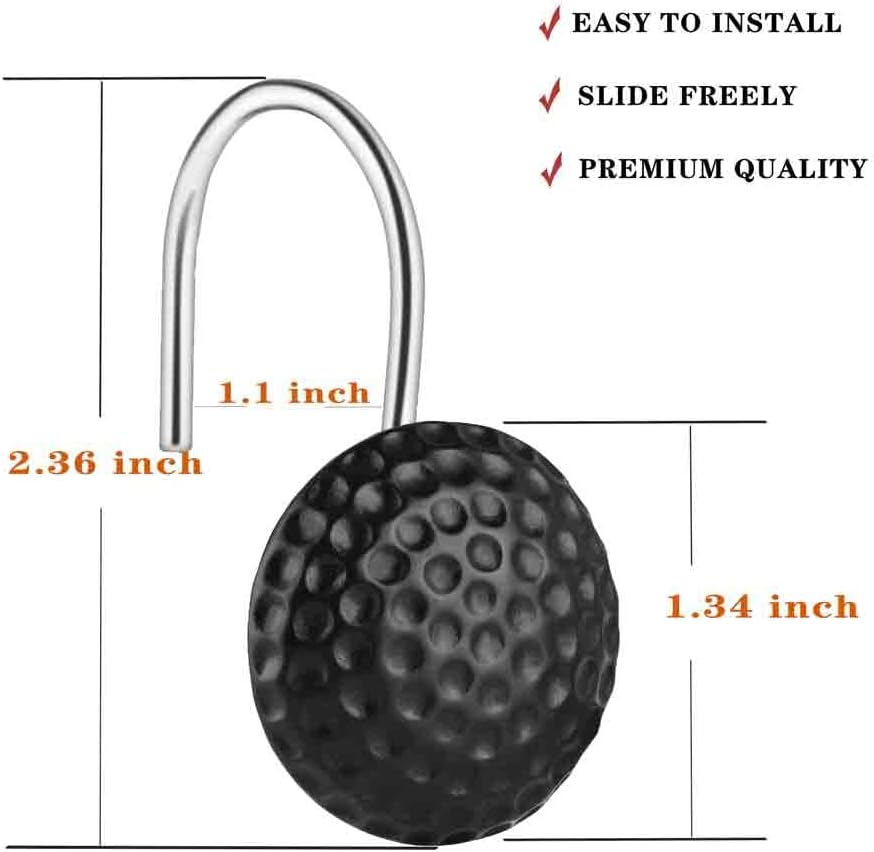 Black White Shower Curtain Hooks Rings Decorative -12 Sets
