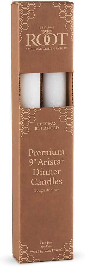 Root Candles 2-Count Unscented Dinner Candles Rustic Dripless Beeswax Blend Timberline Arista Candles, 9-Inch, White