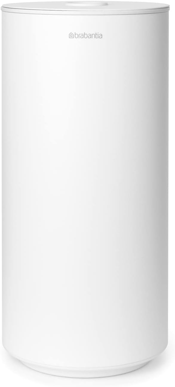 Brabantia Mindset Toilet Roll Dispenser (Mineral Fresh White) Anti-Rust, Discreet Bathroom Tissue Holder, 2 Spare Rolls (Ø 5.37") Wall-Mountable Tidy Storage