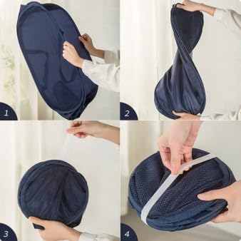4 Piece Popup Mesh Laundry Basket Durable Handles Collapsible Laundry Baskets Folding Clothes Pastic Hamper for Laundry Room College Dorm (Navy Blue)