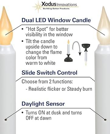 Xodus Plug-in Window Candles, Bright, Dusk to Dawn Sensor, Pewter, 6 Pack