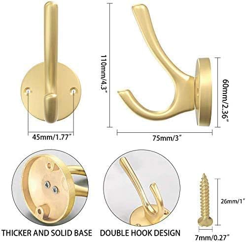 Coat Hooks for Hanging Coat Hooks for Wall Mounted Brass Wall Hooks Heavy Duty Brushed Robe Closet Hooks for Hanging Coats Entryway Metal Towel Hooks for Bathrooms (8, Gold)