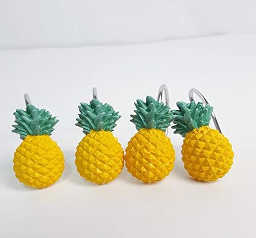 Chictie Yellow Pineapple Shower Curtain Hooks Set of 12,Cute Fruit Design Stainless Steel Shower Hooks Decorative Hanger Rings Rust Resistant for Bathroom Kids Room Fashion Home Decor
