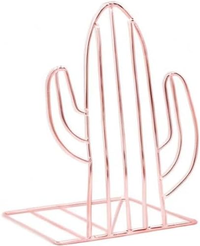 Winterworm Metal Bookends Book Ends Heavy Duty Modern Decorative for Bedroom Library Office School Book Display Desktop Organizer Gift (Cactus Rose Gold)