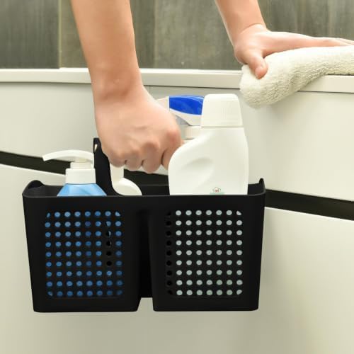 Portable Shower Caddy Basket with 3 Compartments and Handle, Black