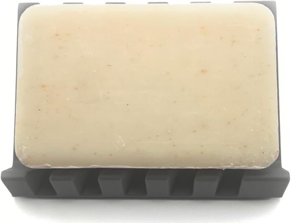 Silicone Draining Soap Dish, Sloped Angled Design, Chevron Pattern, Universal Fit, Extra Thick (Grey, 4.5"x3.2")