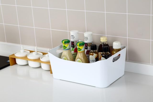 YBM HOME Storage Bins - Open Plastic Organizers and Storage Basket for Kitchen Pantry Organization, Under Sink Bathroom Storage, Toy Baskets, Food Storage Box Containers (Medium - 2 Pack, White)