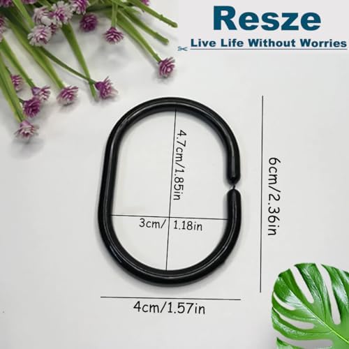 Resze 24 PCS Shower Curtain Rings,Plastic Black Shower Curtain Hooks,C-Shaped Rings Hook Hanger Bathroom Shower Window Rod (Pack of 3)