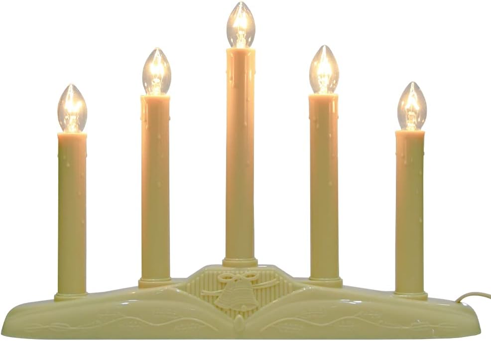 GOOTHY 5 Lights Electric Window Candle Lamp, 1 Pack Christmas Electric Candoliers Ivory Base with 6 Clear C7 Bulb (1 Spare Bulb), 5 Watt, 3Ft Cord, Candle Lamp Plug in and Ready to Use