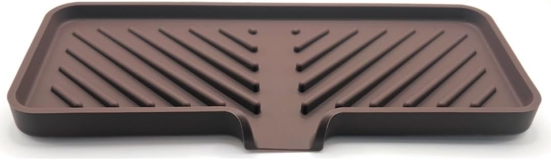 Silicone Soap Dish Tray and Sponge Holder with Drain Chute and Feet | 3-Way Sloped Design | Bathroom and Kitchen Sink Organizer Caddy (Dark Chocolate, 10"x4", 7.8 Ounces)