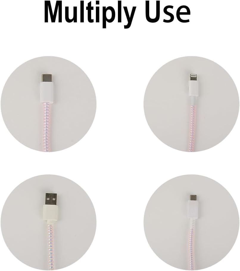 4pcs 1.6M(5.25FT) Spiral Cable Protector, Multicolor Suitable for Most Phone/Pad/Laptop USB Wire Cord Savers Protection Cover Anti-Break Wrap Charger Data Line Cables Sleeves, Laser Silver