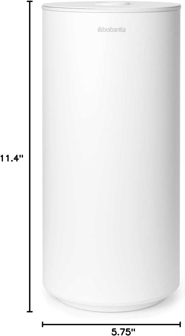 Brabantia Mindset Toilet Roll Dispenser (Mineral Fresh White) Anti-Rust, Discreet Bathroom Tissue Holder, 2 Spare Rolls (Ø 5.37") Wall-Mountable Tidy Storage