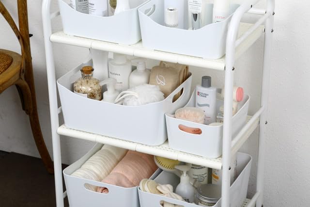 YBM HOME Storage Bins - Open Plastic Organizers and Storage Basket for Kitchen Pantry Organization, Under Sink Bathroom Storage, Toy Baskets, Food Storage Box Containers (Medium - 2 Pack, White)