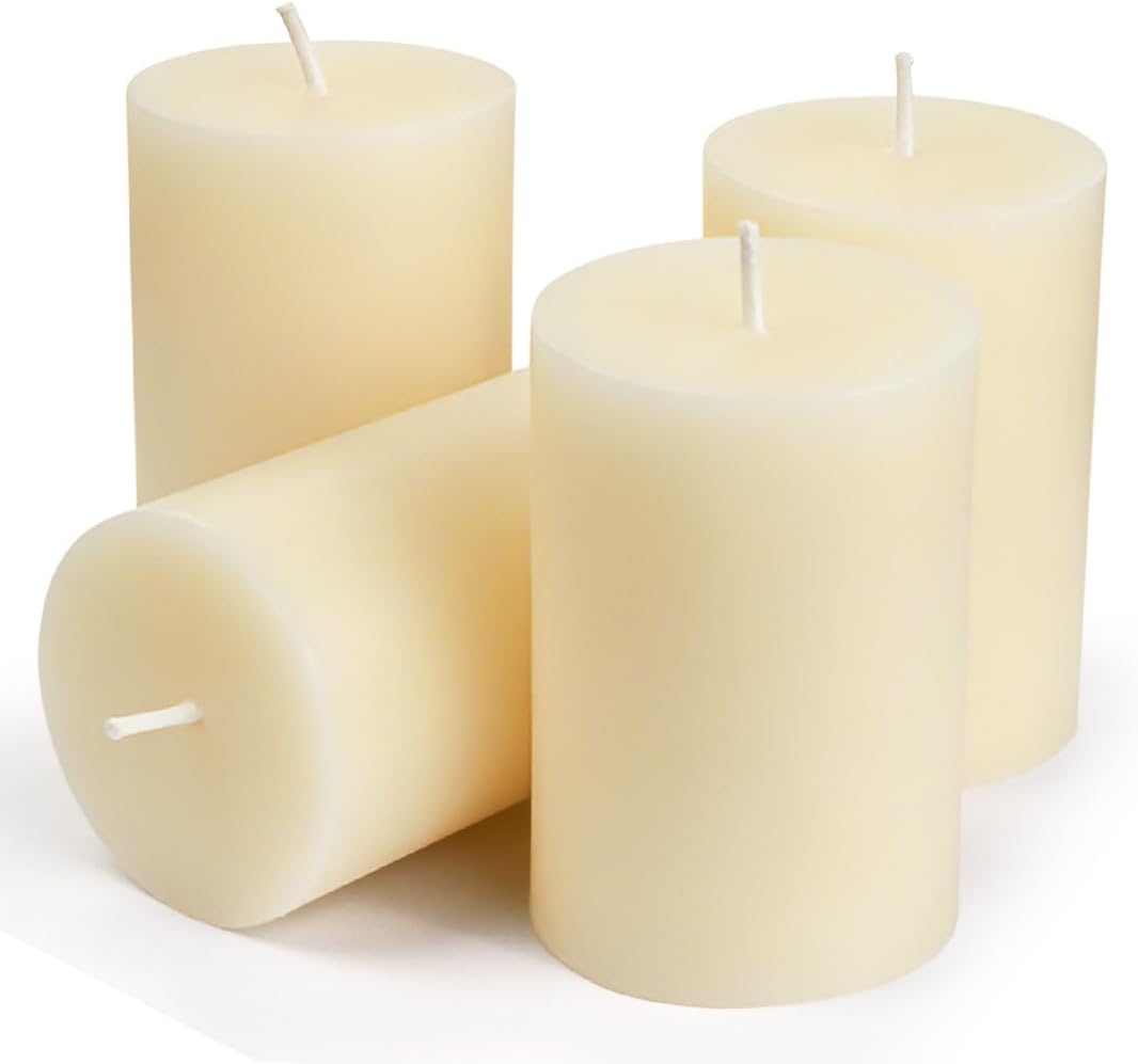 DEYBBY 2x3 inch Cream White Natural Beeswax Pillar Candles Set of 4