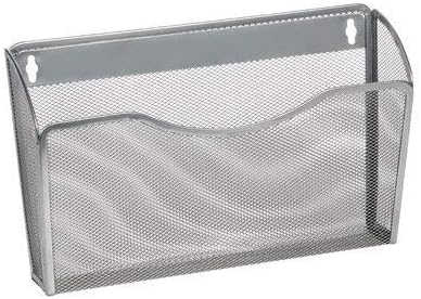 YBM Home Mesh Wall Mount File Organizer Holder for Home and Office, Single Pocket Hanging File Holder for Folders, Documents, Letters, and Magazines, Silver 1 Pack