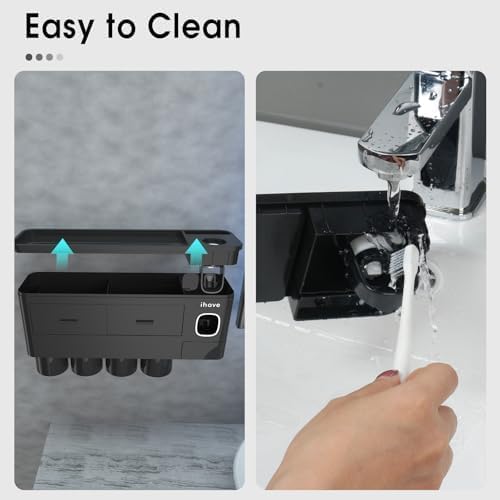 iHave Toothbrush Holders Wall Mounted with Toothpaste Dispenser & 4 Cups